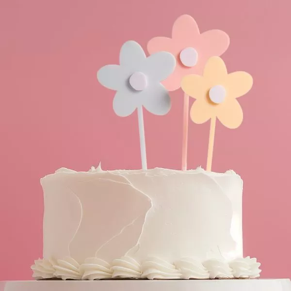 Cake and Candle Flowers Cake Topper Set of 3