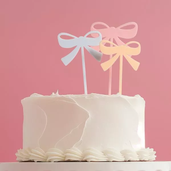 Cake and Candle Bows Cake Topper Set of 3