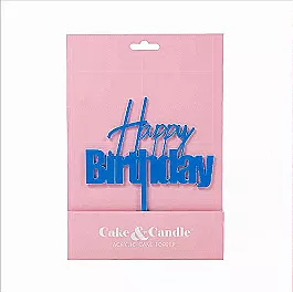 Cake and Candle Fun Happy Birthday Topper - Blue