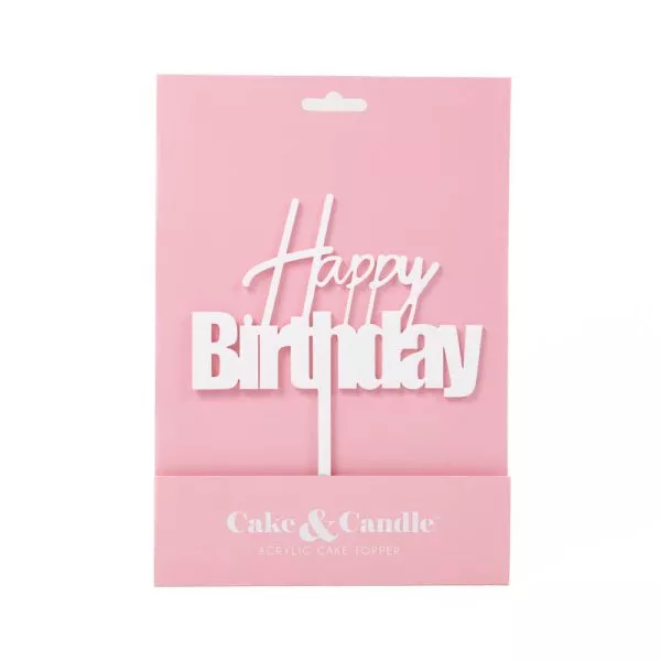 Cake and Candle Fun Happy Birthday Topper - White